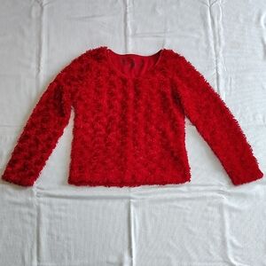 Faded Glory Girls Shirt Size M 7/8 Red Furry Long Sleeve Round Neck
